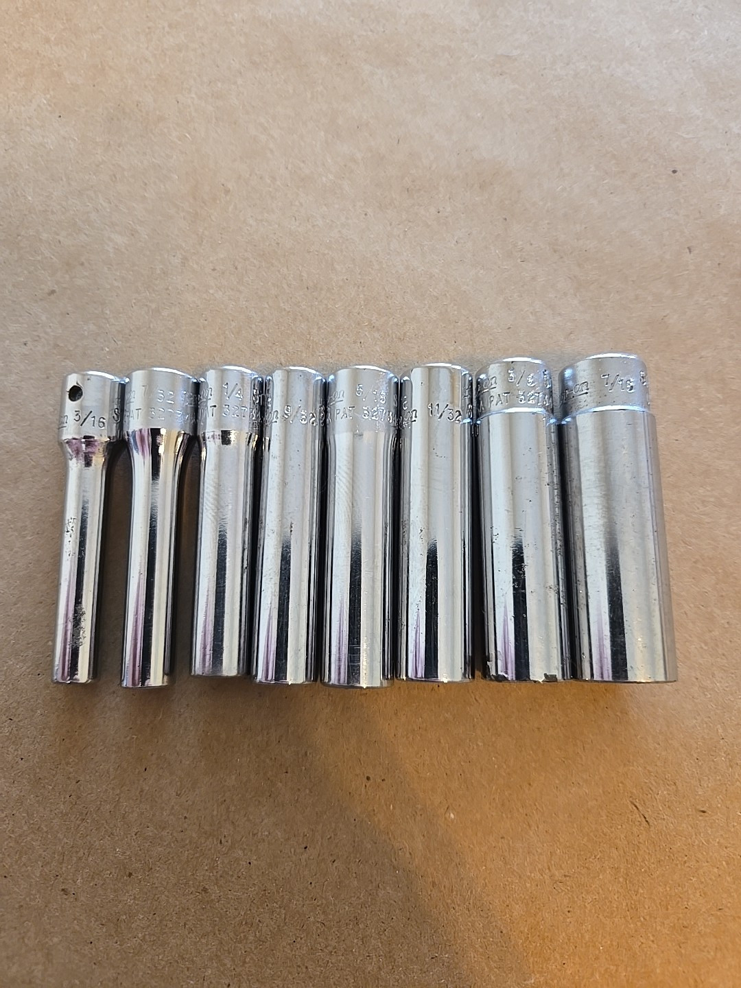 Snap On 1/4″ Drive 3/16″-7/16″ 6PT SAE Deep Chrome Sockets With Rack Lot Of 8