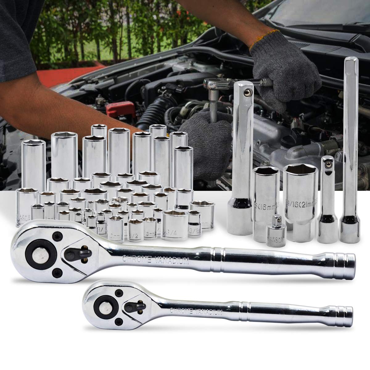 240-Piece Mechanics Tool Set with SAE/Metric Sockets Wrenches Automotive Kit