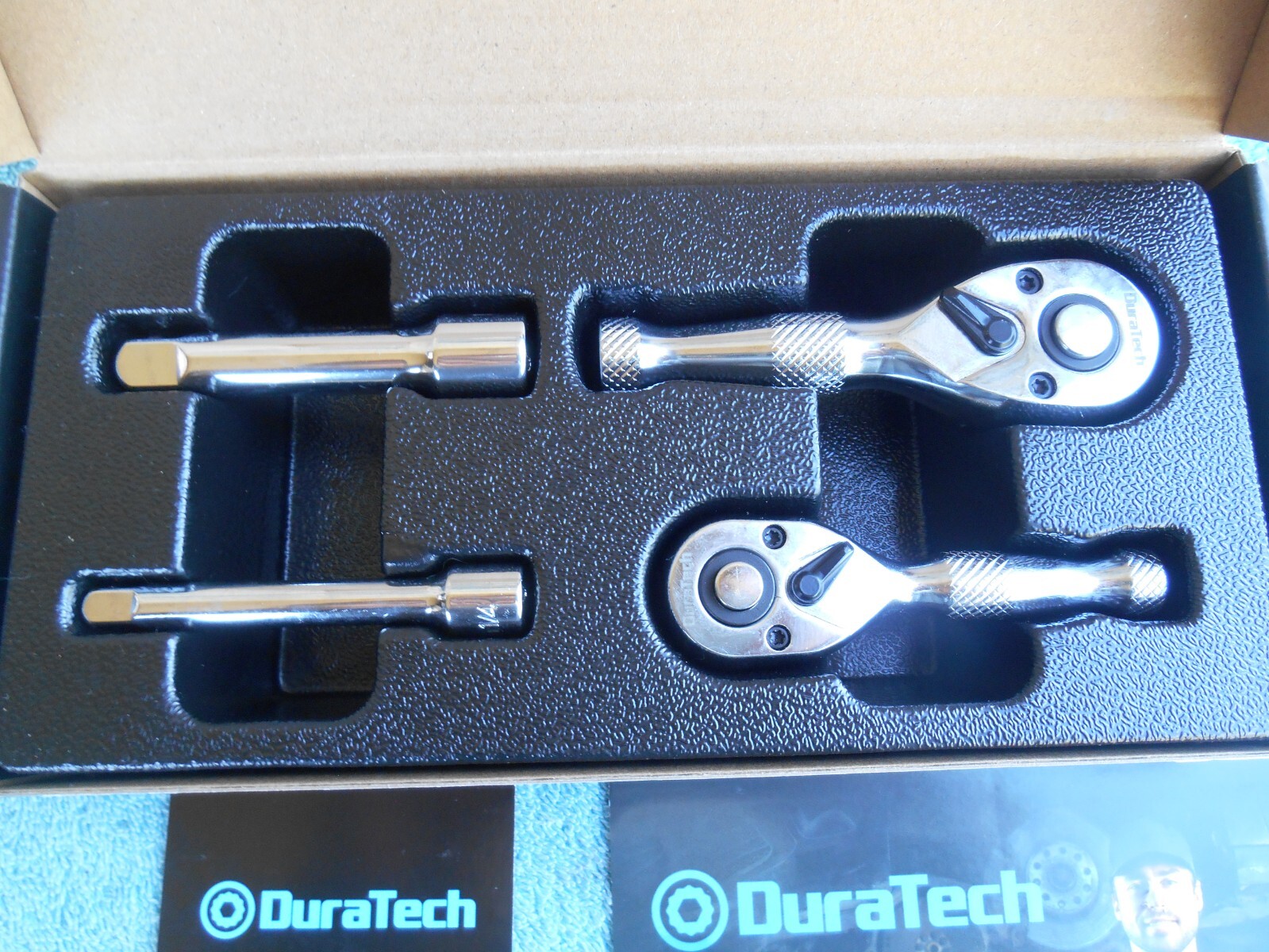 DURATECH 4PC Stubby Ratchet Set 1/4» and 3/8»Ratchets with 2 Extension Bars