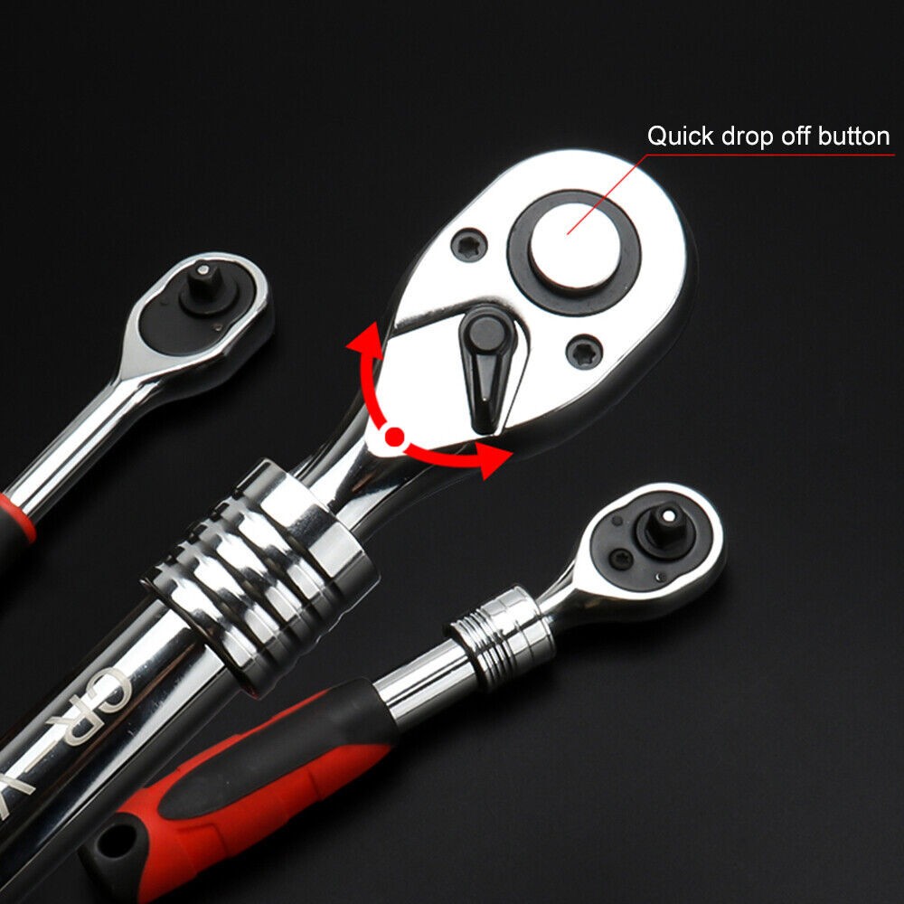 1/2″ 3/8» 1/4» Drive Ratchet Socket Wrench, 72 Tooth Quick-Release, Extendable