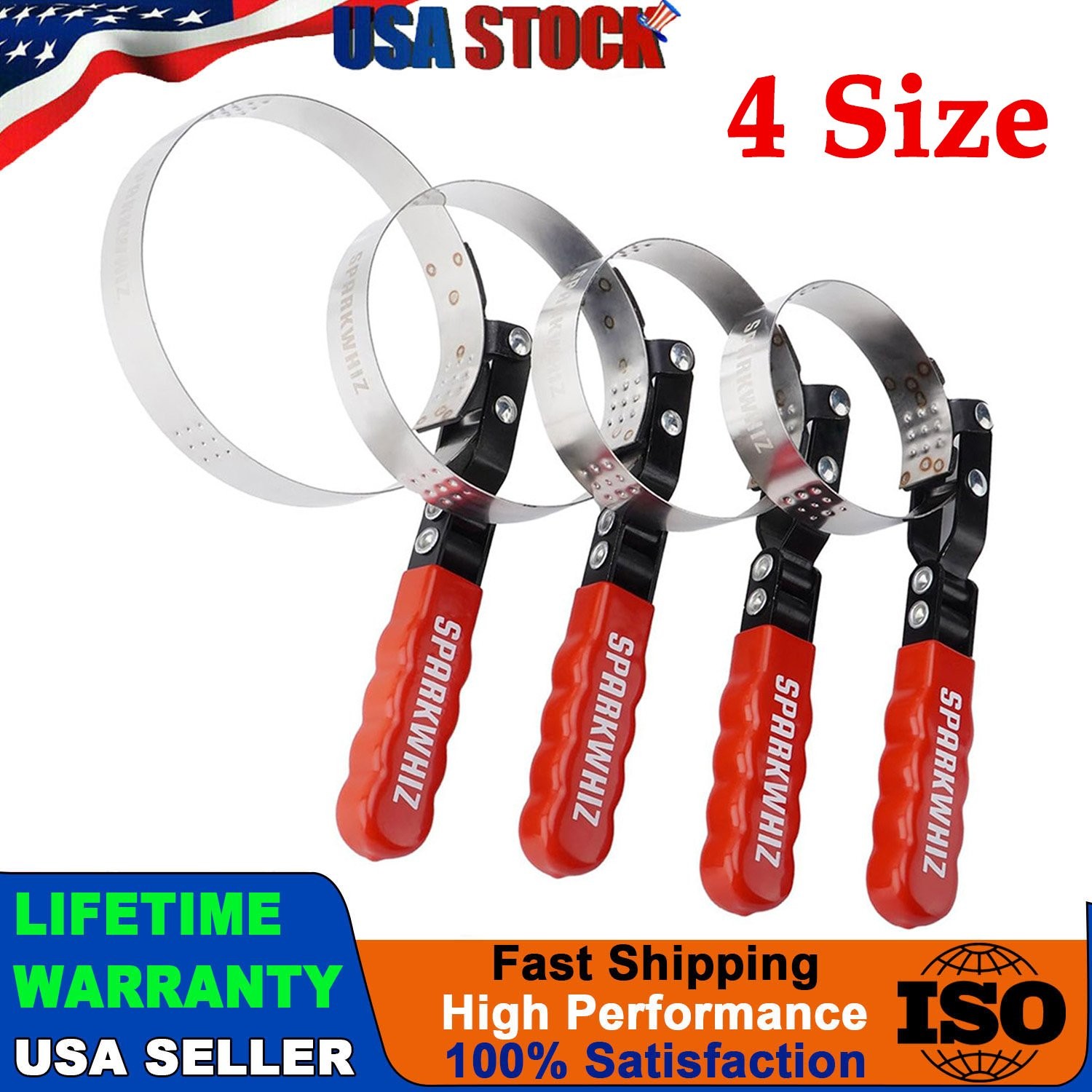 SPARKWHIZ 4 Sizes Oil Filter Wrench Oil Filter Removal Tool Set 2-3/4″ – 5-1/4″