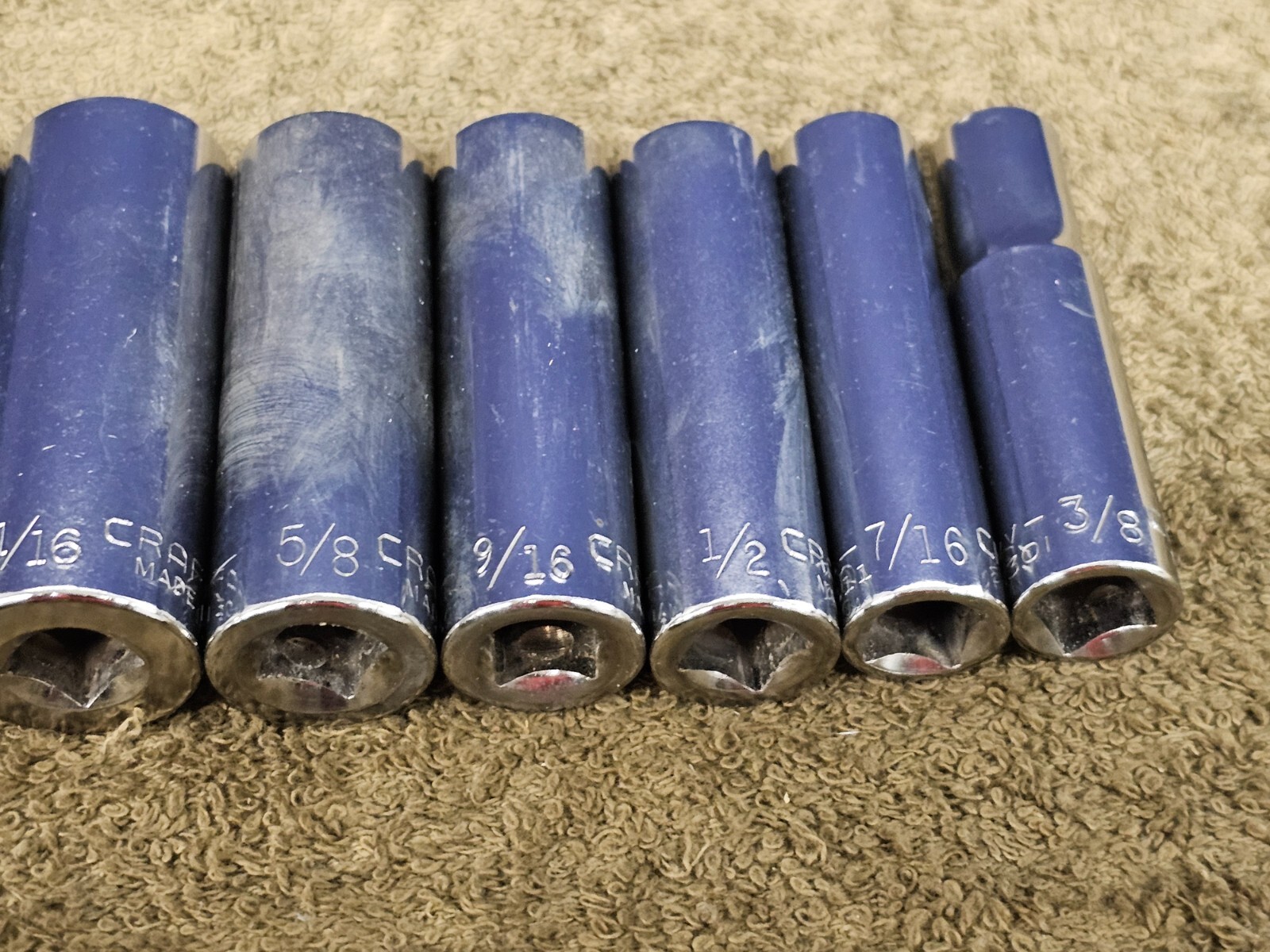 18 Craftsman G Deep Well Shallow Socket Set 7/8 3/4 5/8 1/2 Sae 3/8″ Drive USA