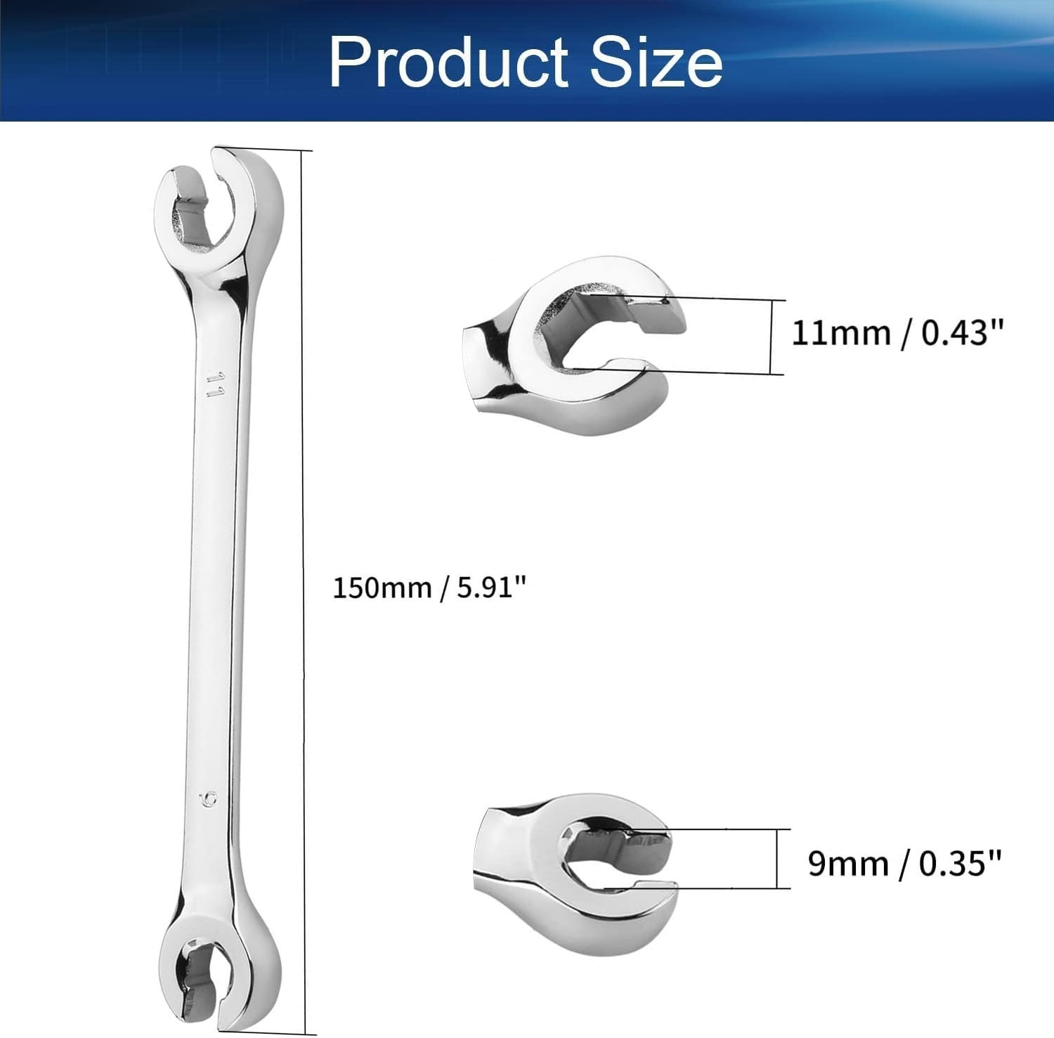 9 x 11mm Flare Nut Wrench Double Open End High Carbon Steel Mirror Polish Finish