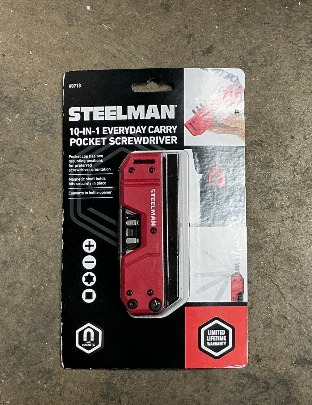 Steelman Folding Pocket Magnetic EDC Screwdriver with 8pc Bit Set, Red 60713
