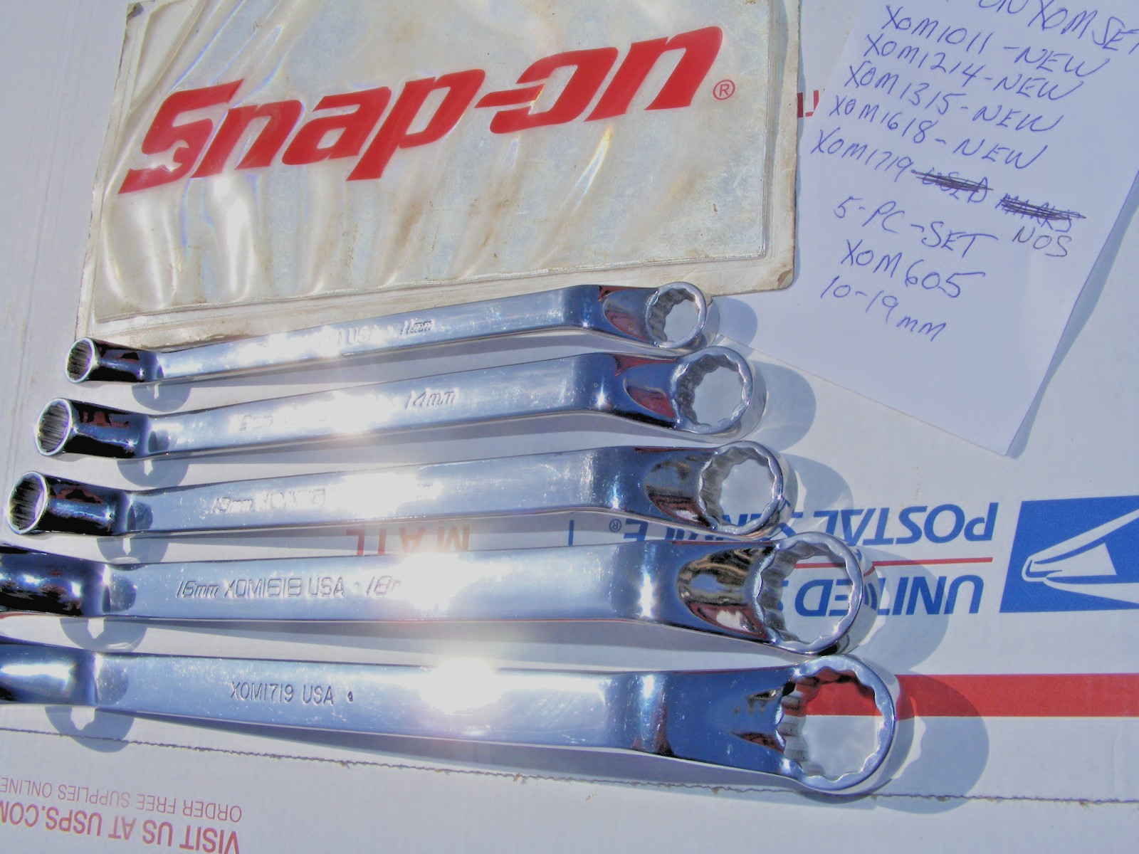 SNAP-ON 5PC METRIC 12PT 60° DEEP OFFSET BOX WRENCH SET 10-19MM #XOM605
