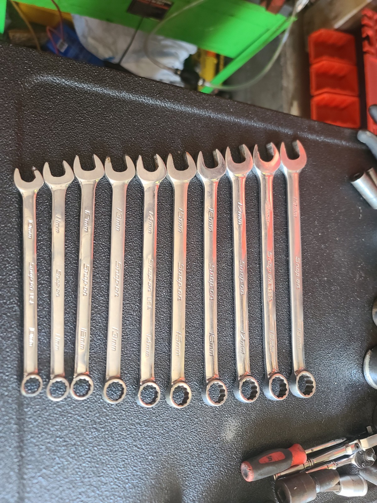 SNAP-ON 10PC METRIC 12PT FLANK DRIVE SHORT COMBINATION WRENCH SET 10-19MM