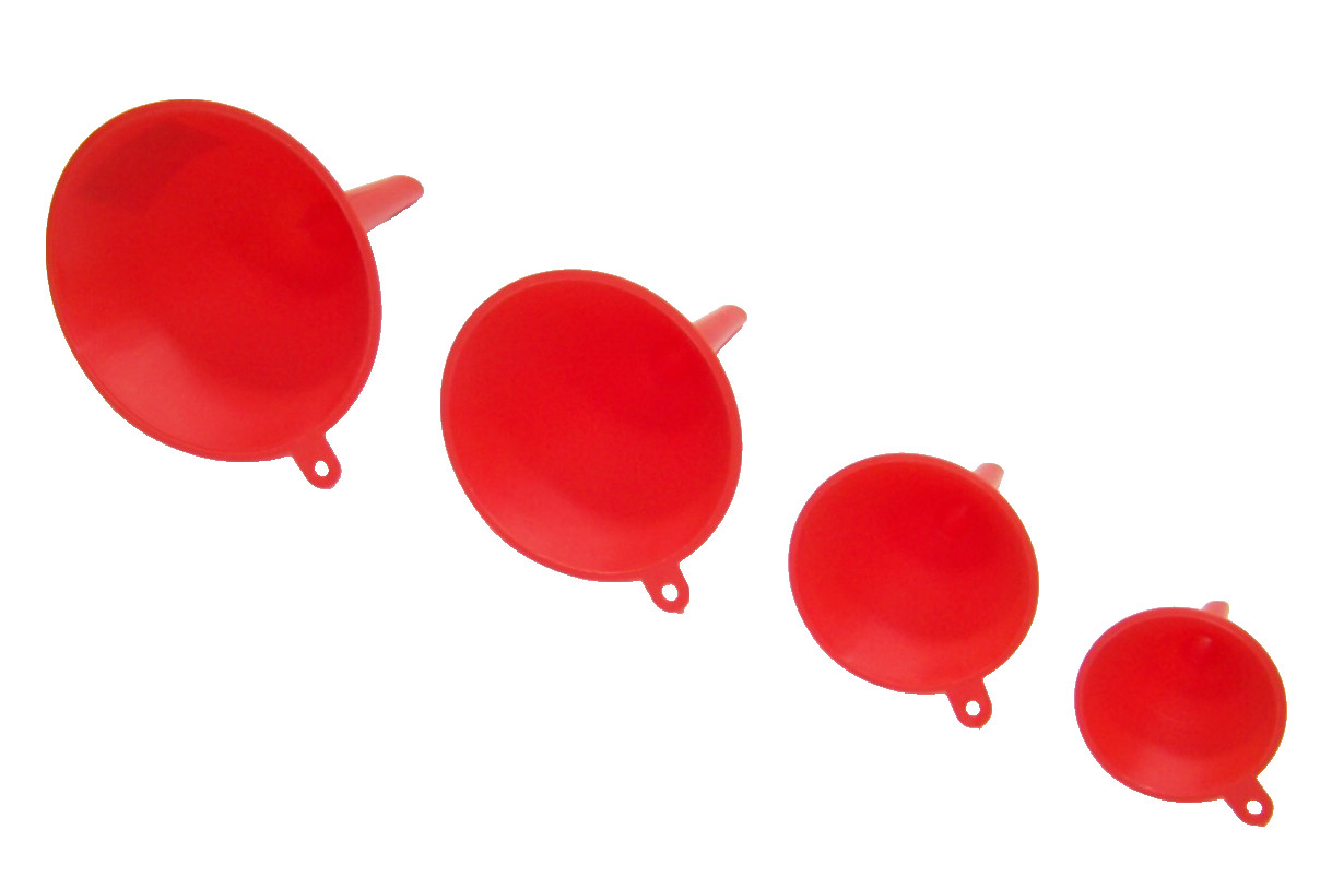 4 pc Plastic Funnel Set 4 Sizes Heavy Duty 2-1/4″ 3″ 4″ 5″ Home Auto Oil Kitchen