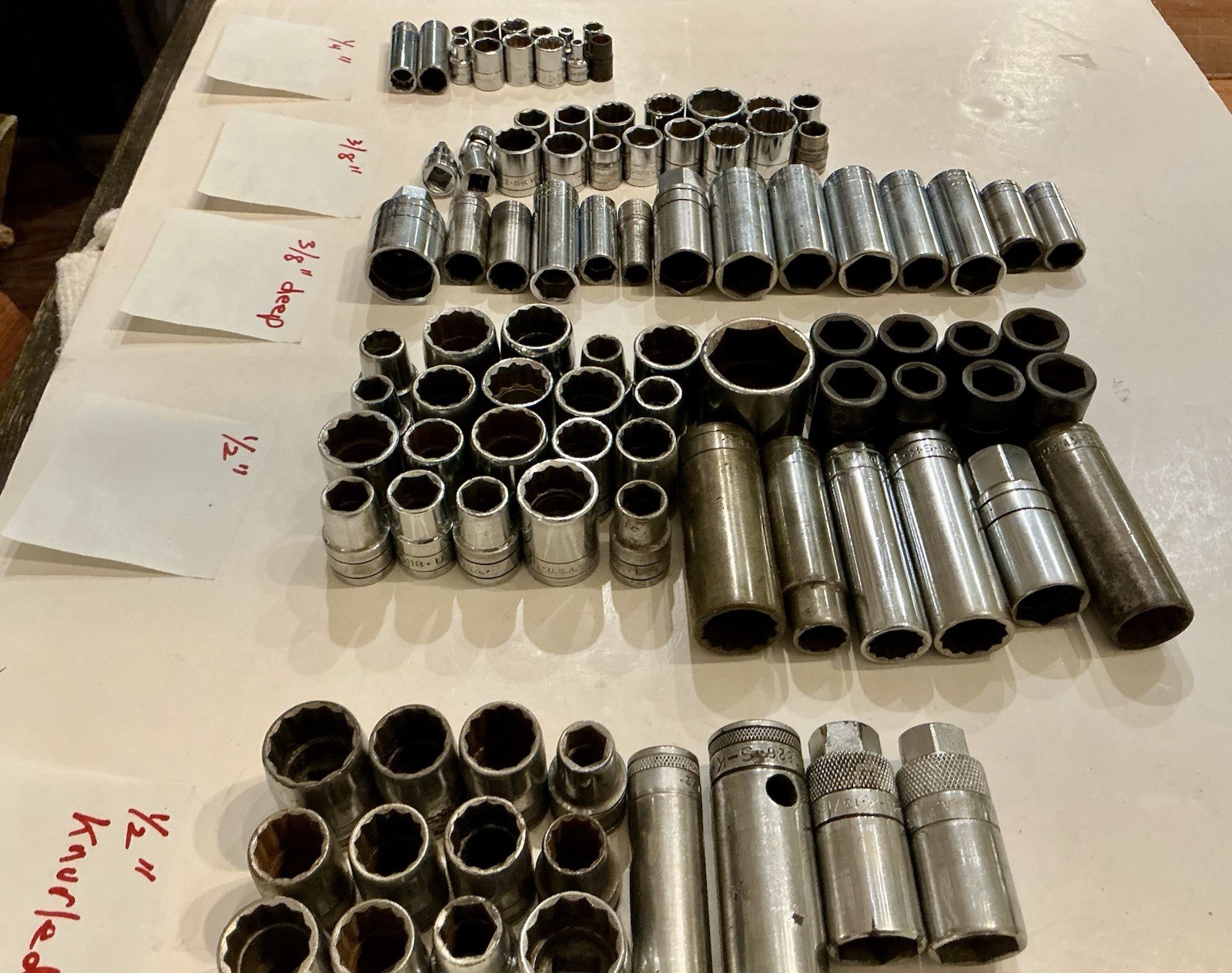 S-K Sockets, Lot Of 105 Sockets, `1/4, 3/8 & 1/2” Drive, Standard, Deep, Impact