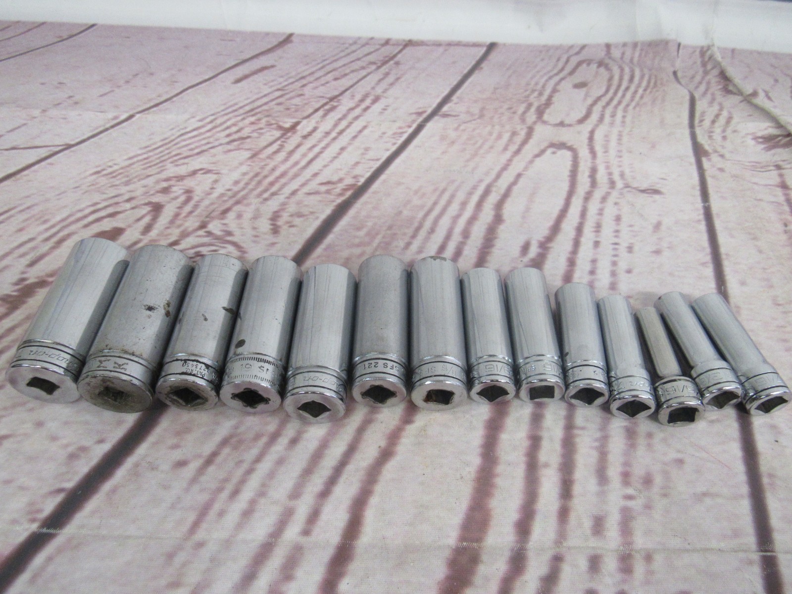 Snap-On Lot of 3/8″ Drive-SFS, SFSM, SF Deep SAE 6 Point Chrome Sockets