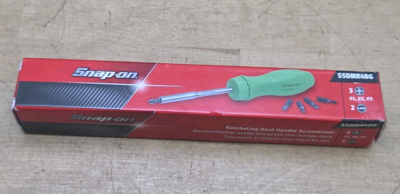 New Snap On SSDMR4BG – Green Magnetic Ratcheting Standard Screwdriver W/ 5 Bits