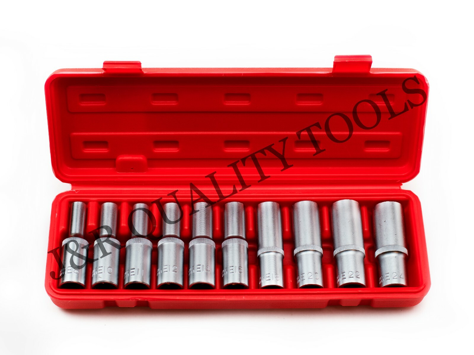 10pc 1/2″ DR Female E Star Deep Socket Torx Auto Tool E10-E24 With Case