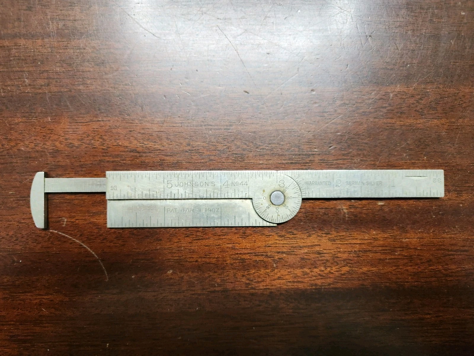 JOHNSON’S TOOLS LONG No. 44 GERMAN SILVER CALIPER PROTRACTOR RULER Jan 08, 1907