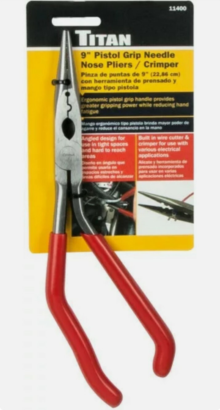Titan 11400 9″ Pistol Grip Needle Nose Pliers & Crimper, Ergonomic Grip, Free Sh