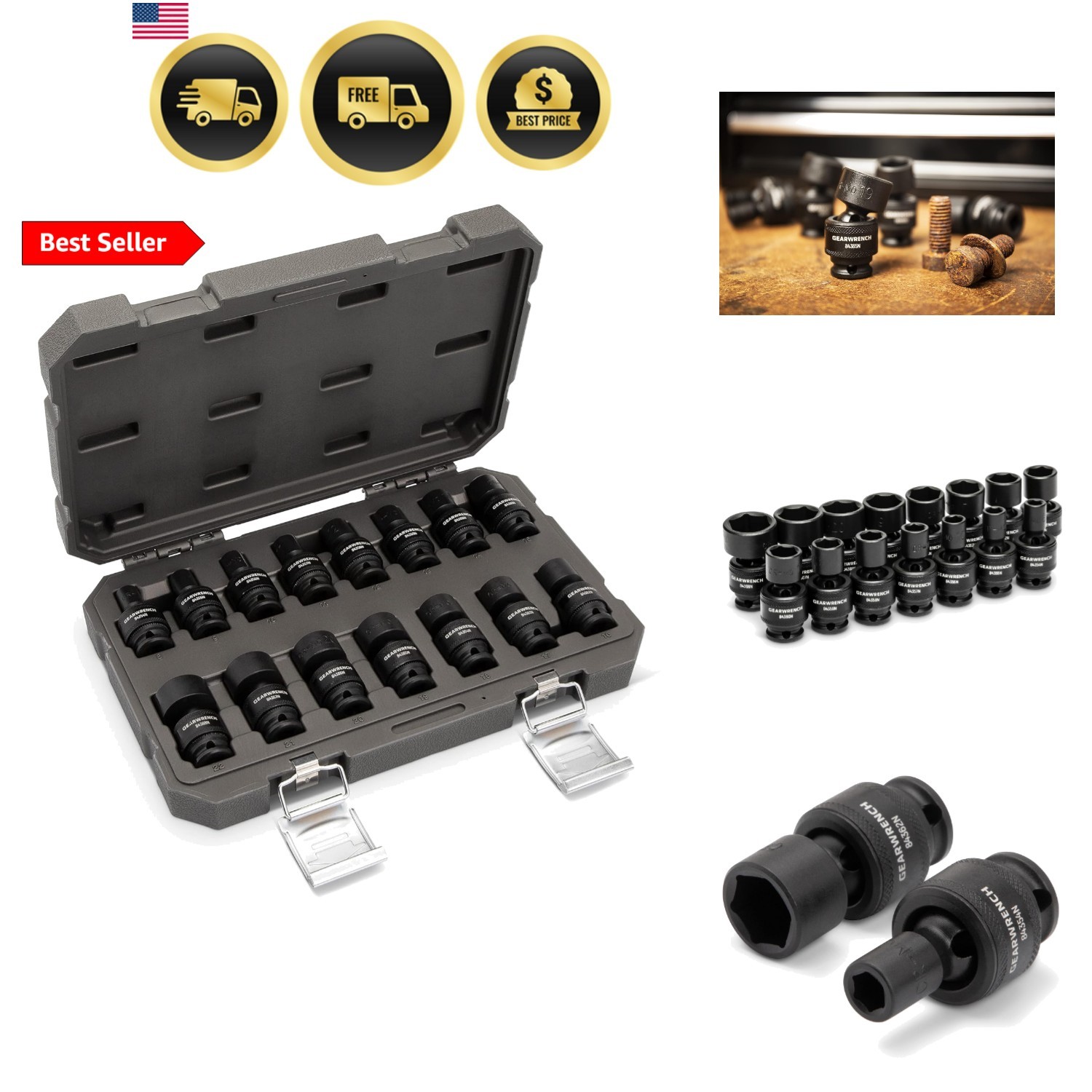 15 Piece 3/8inch Drive 6 Point Universal Impact Socket Set, Metric – 84918N
