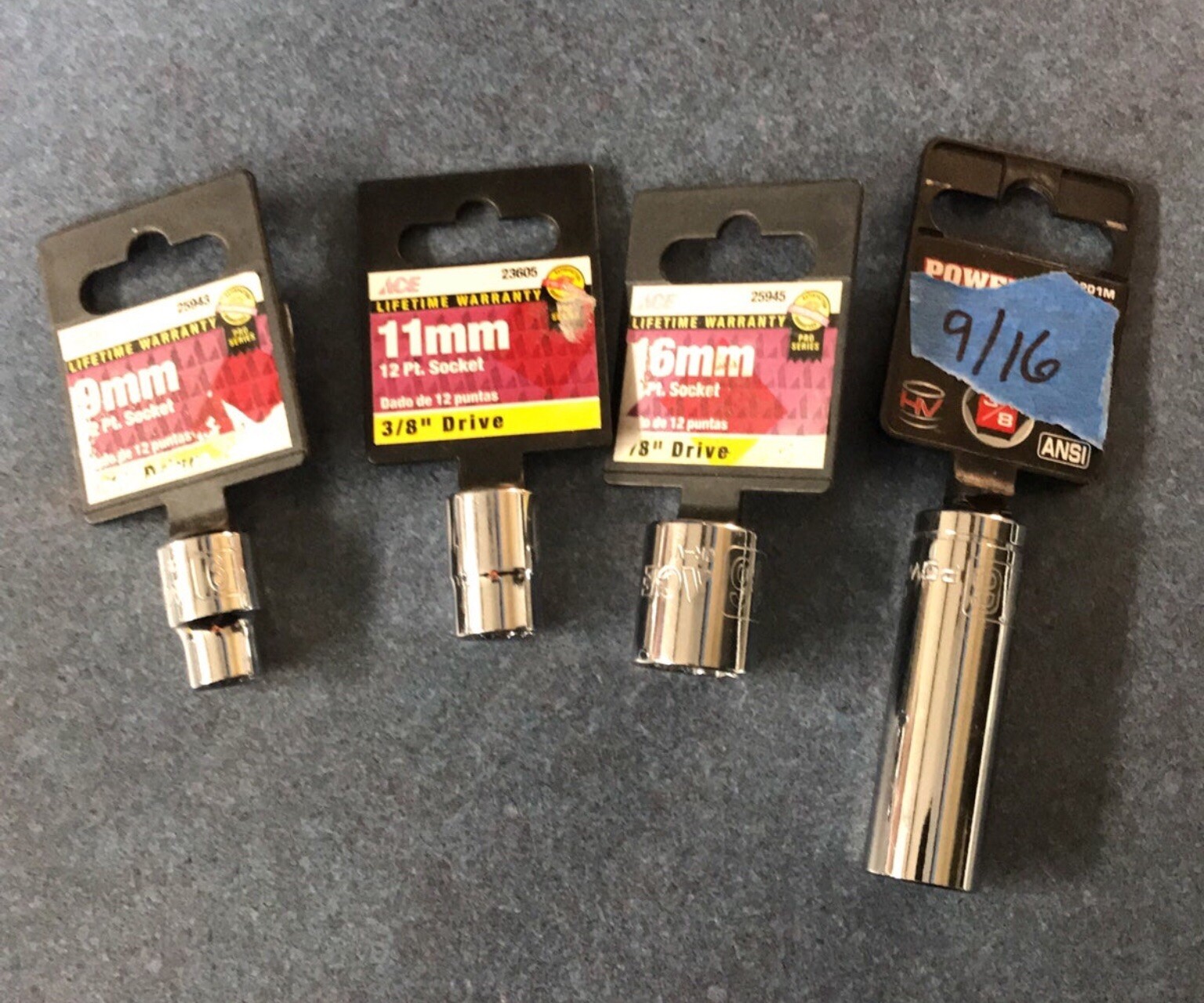 4 PC 3/8”drive, 12 Point Socket Set
