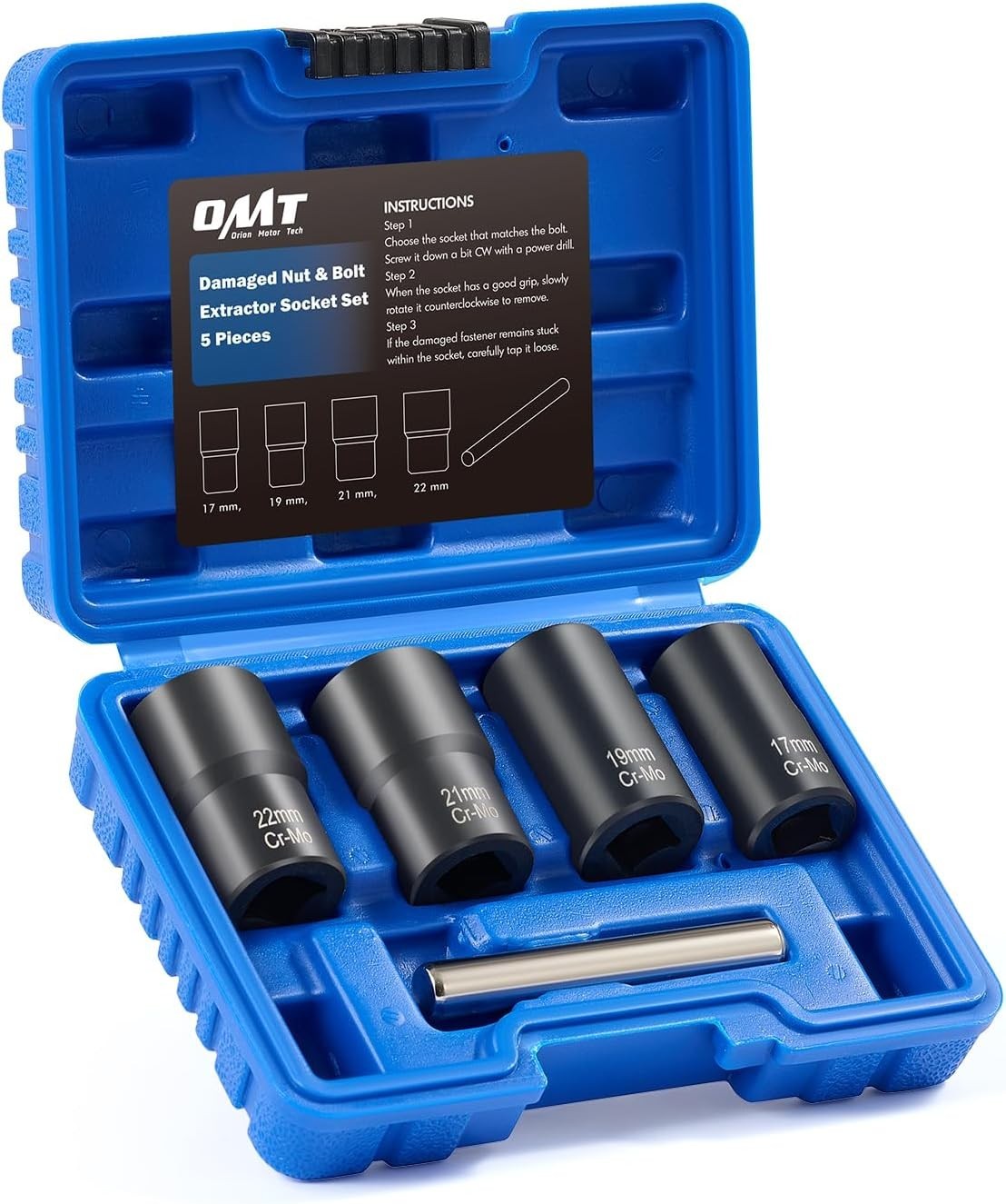 Twist Socket Tool Set 1/2″ Drive 5pc Nut and Bolt Extractor Set Rounded Bolt