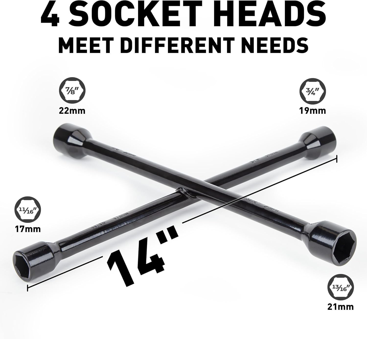 14-Inch Corrosion-Resistant Heavy Duty Lug Wrench – 4-Way Socket Compatibility