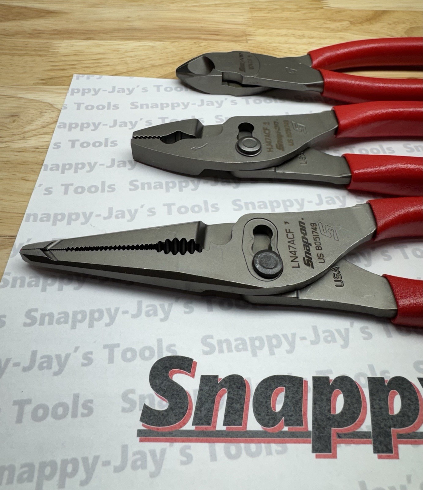 Snap-on Tools USA NEW 3pc RED Soft Grip Plier Lot Set LN47ACF HJ47ACF 87ACF