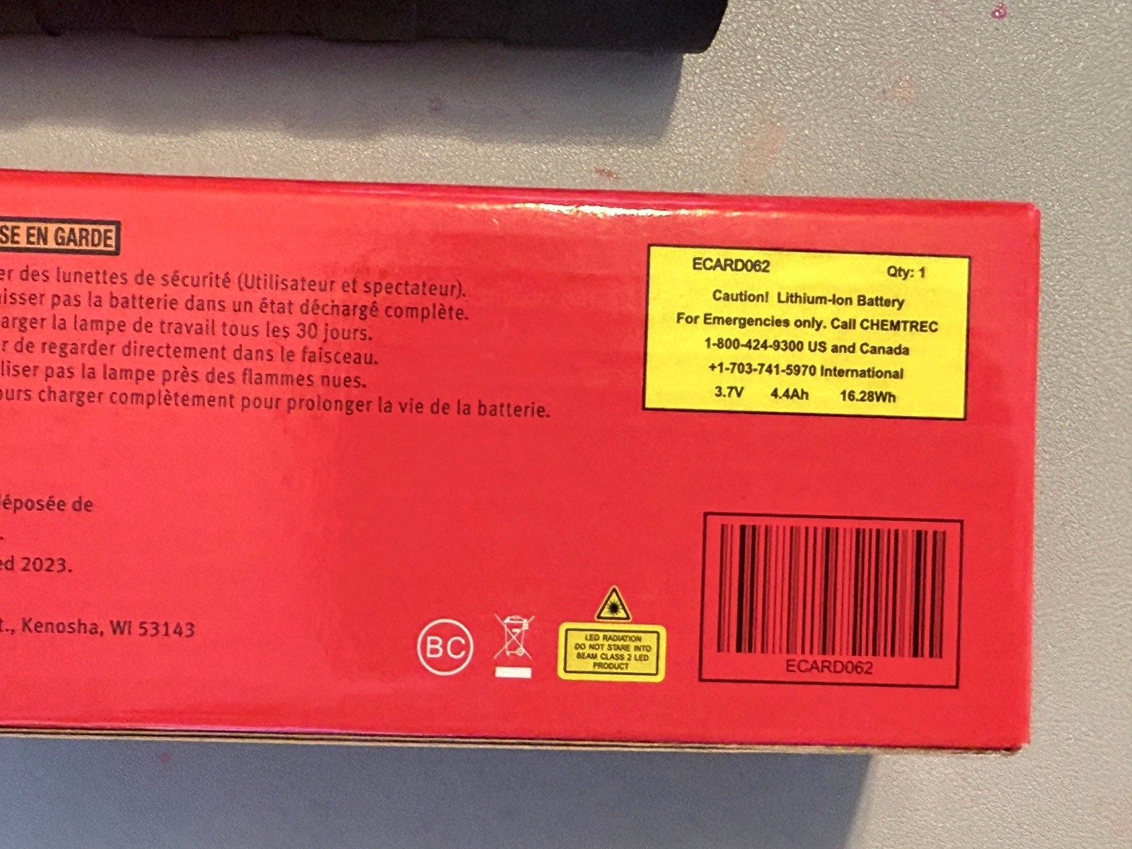 Genuine SNAP ON TOOLS Dual-Sided Rechargeable FLEX LIGHT ECARD062 RED 800 Lms