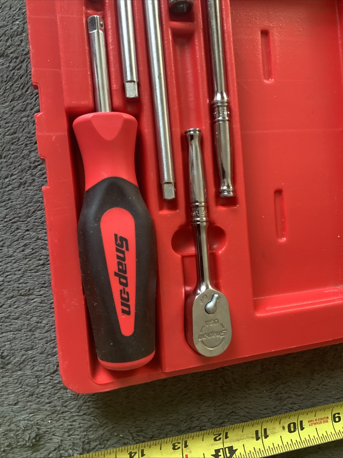 Snap On 1/4” Drive Ratchet, Driver, Breaker Bar, Extensions, In Case….see Pics..