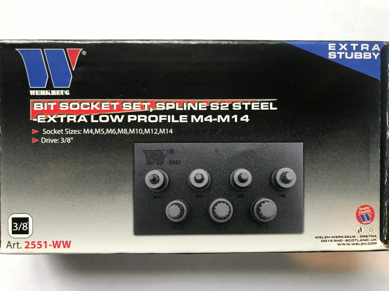 Welzh Werkzeug 7pc Spline Bit Socket Set EXTRA STUBBY,SHORT, S2 STEEL M4-M14