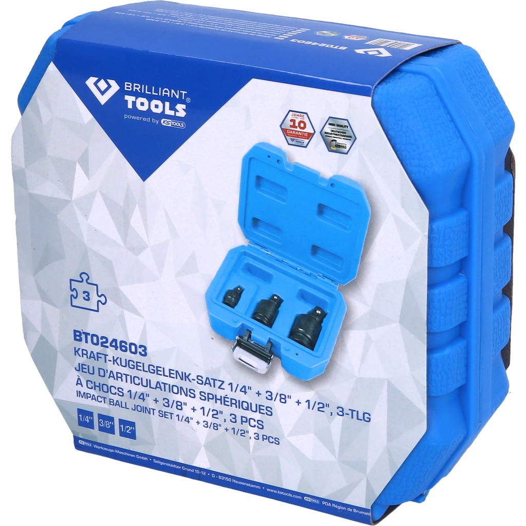 Brilliant Tools Power Ball Joint Set 1/4 3/8 1/2-Inch 3pc BT024603 Impact Socket