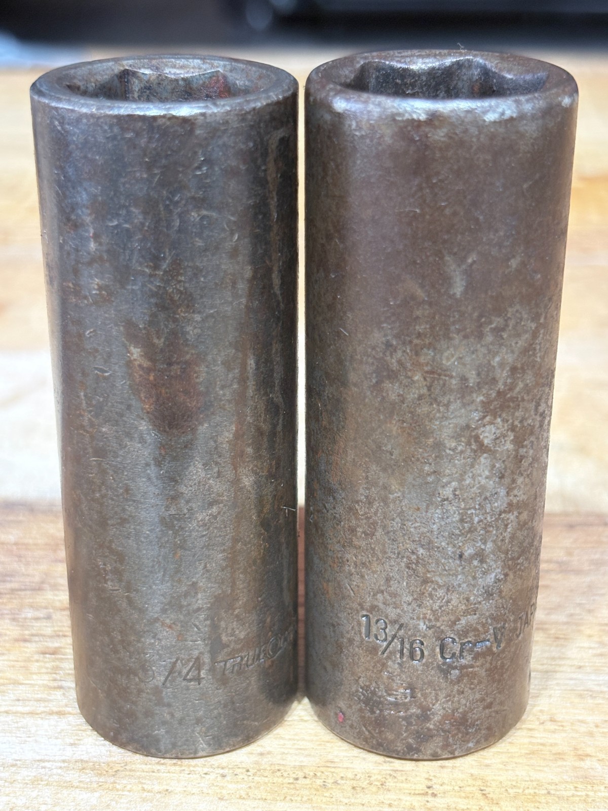 Lot of 2 – 1/2′ Drive Deep Impact Sockets 3/4″ & 13/16″ – 6 Point USA SAE True