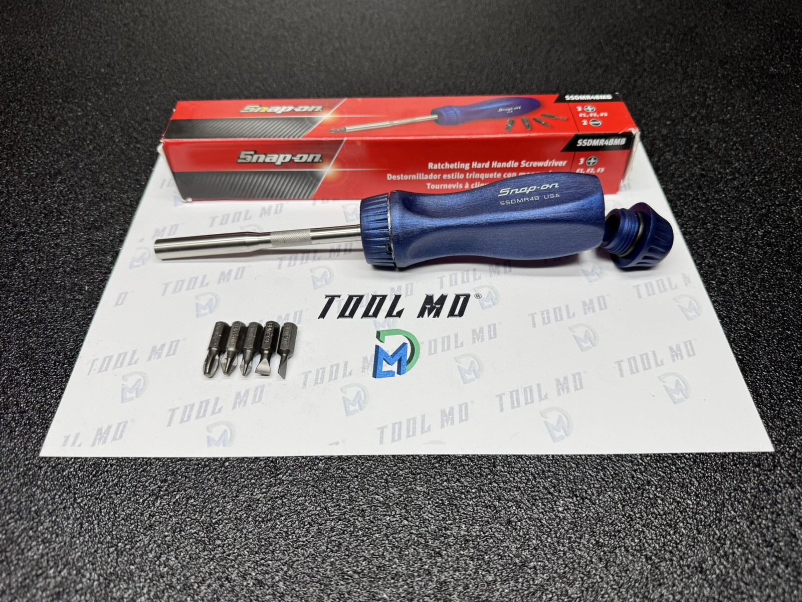 Snap-on Tools NEW POWER BLUE Hard Handle Ratcheting Screwdriver w/Bits SSDMR4B
