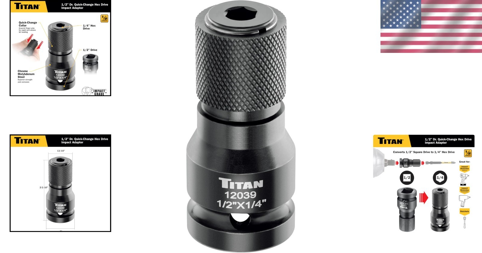 12039 1/2″ Drive to 1/4″ Hex Drive Quick Change Adapter