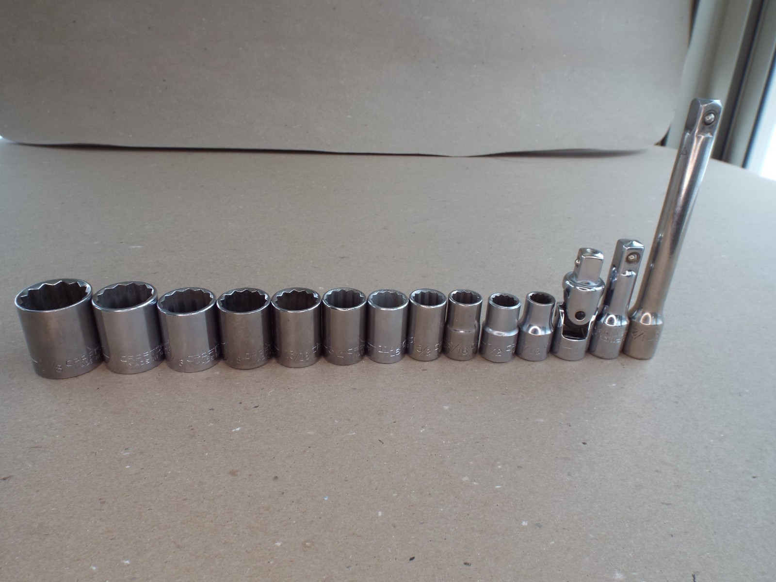 VTG 14 Pc Craftsman Socket Lot 1/2″ Dr 12 Pt 7/16″ – 1-1/8″ Ext, USA SAE -(Read)