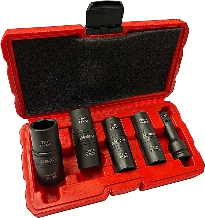5PC 1/2″ DR. CR-MO» Thin Wall Flip Impact Socket Set, Includes 3″ Extension Bar