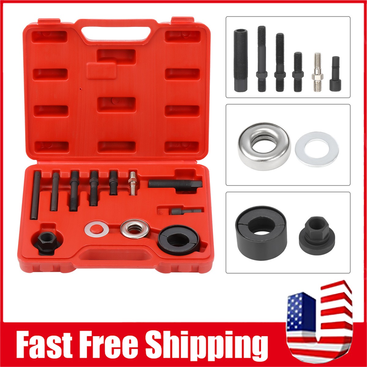 Power Steering Pulley Puller Installer 13PCS Set Alternator Remover Tool Case
