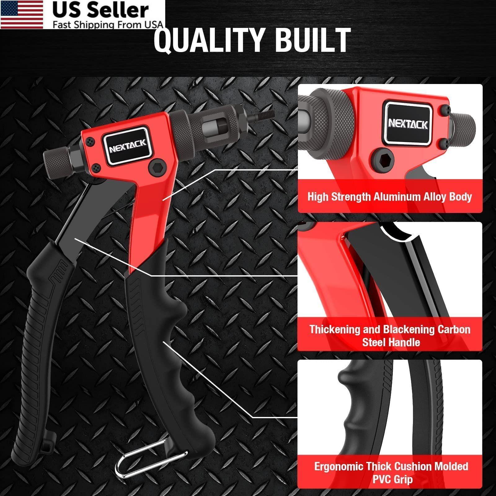 NEXTACK Rivet Nut 8-inch Single-handed Rivnut Tool Kit/80 Nutserts, Red,Black