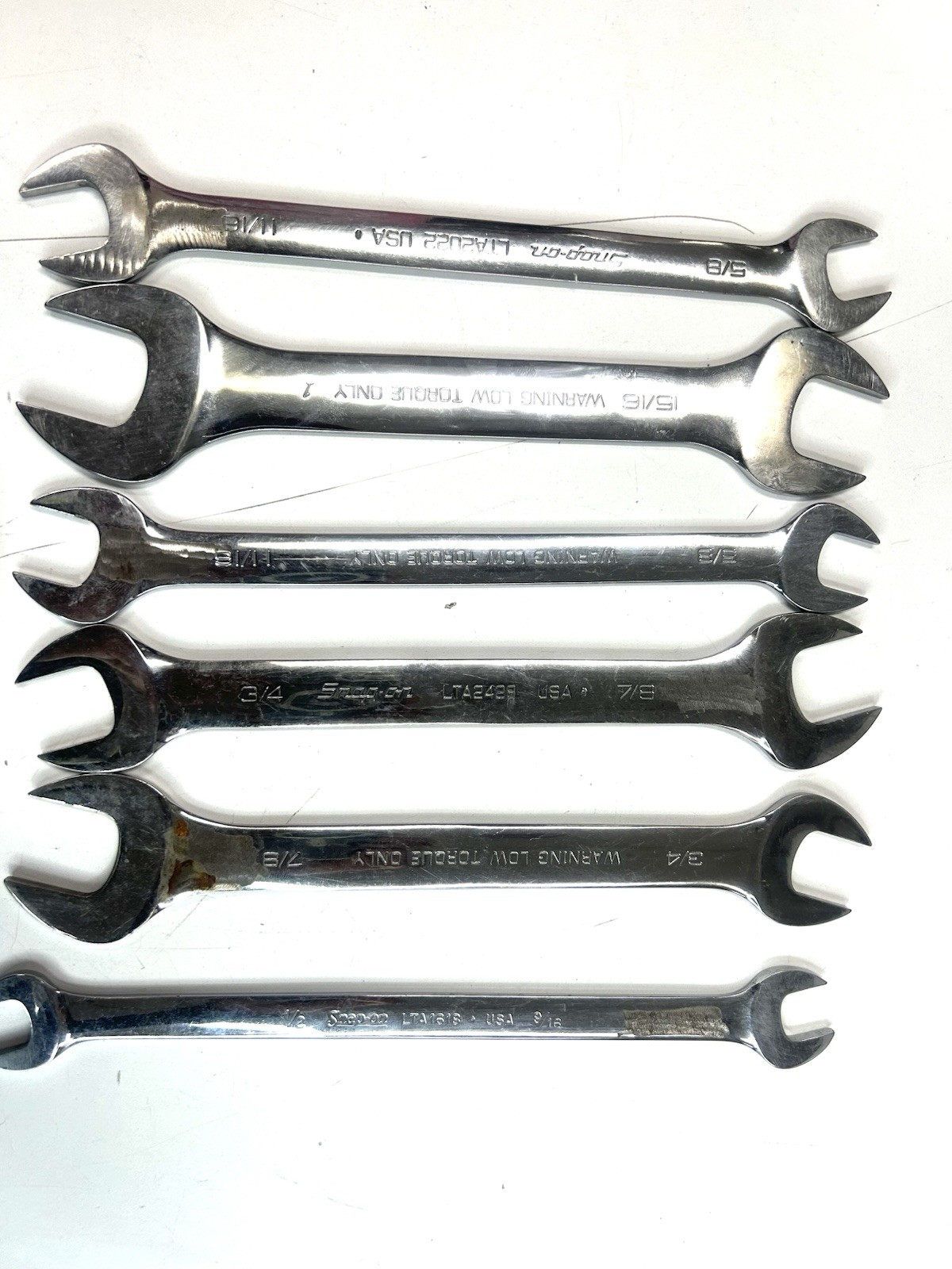 Snap-on SAE Open-End Serv Wren Lot 6 Pc LTA2432 LTA2022 LTA1618 USA A-0001
