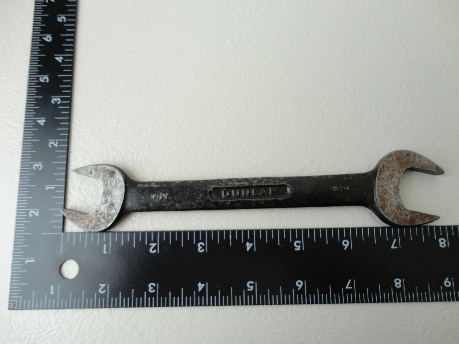 Antique DUNLAP V Series Black Finish Silver Head Double Open End SAE Wrench