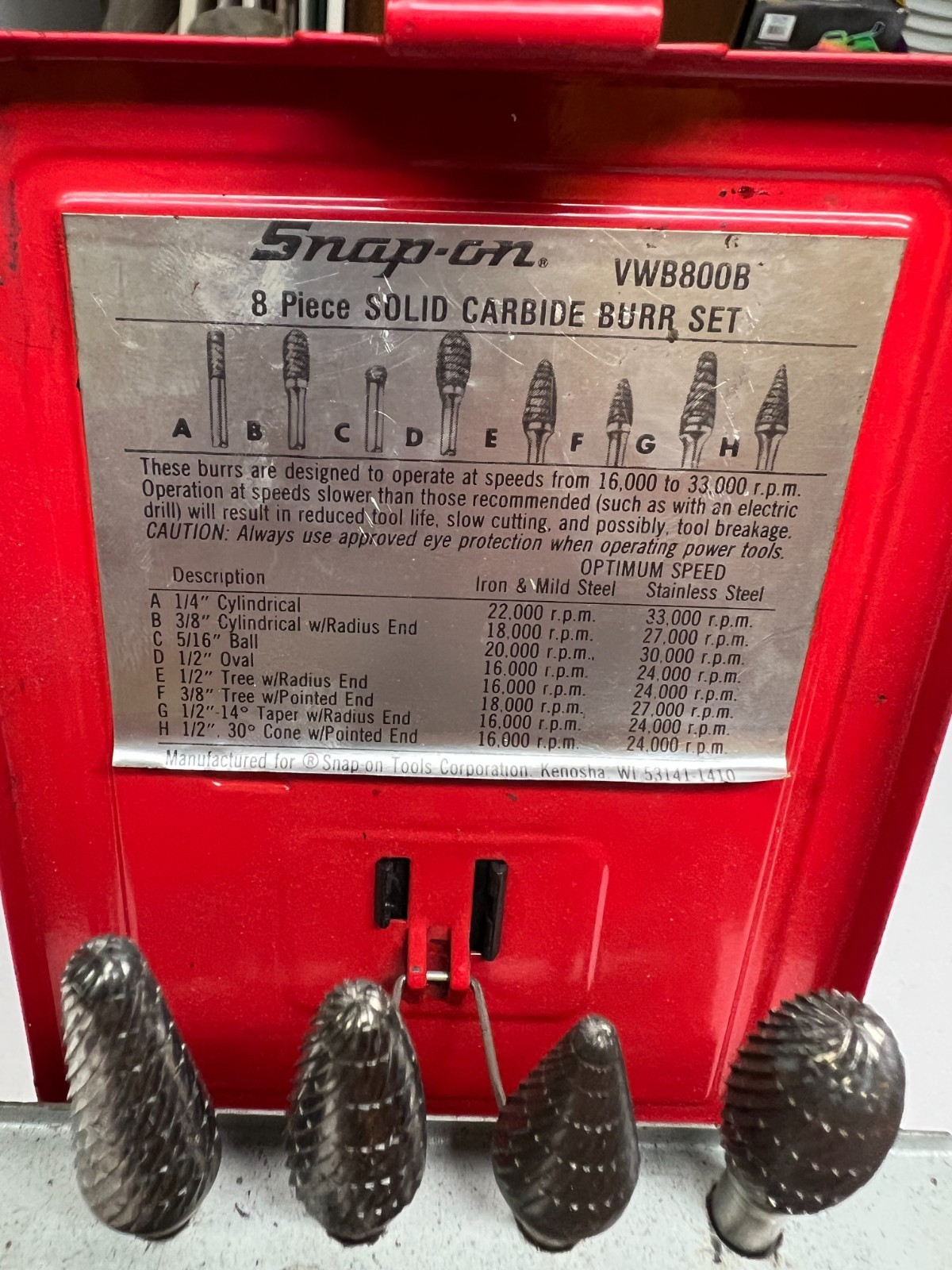 Snap On Solid Carbide 8p Set VWB800B