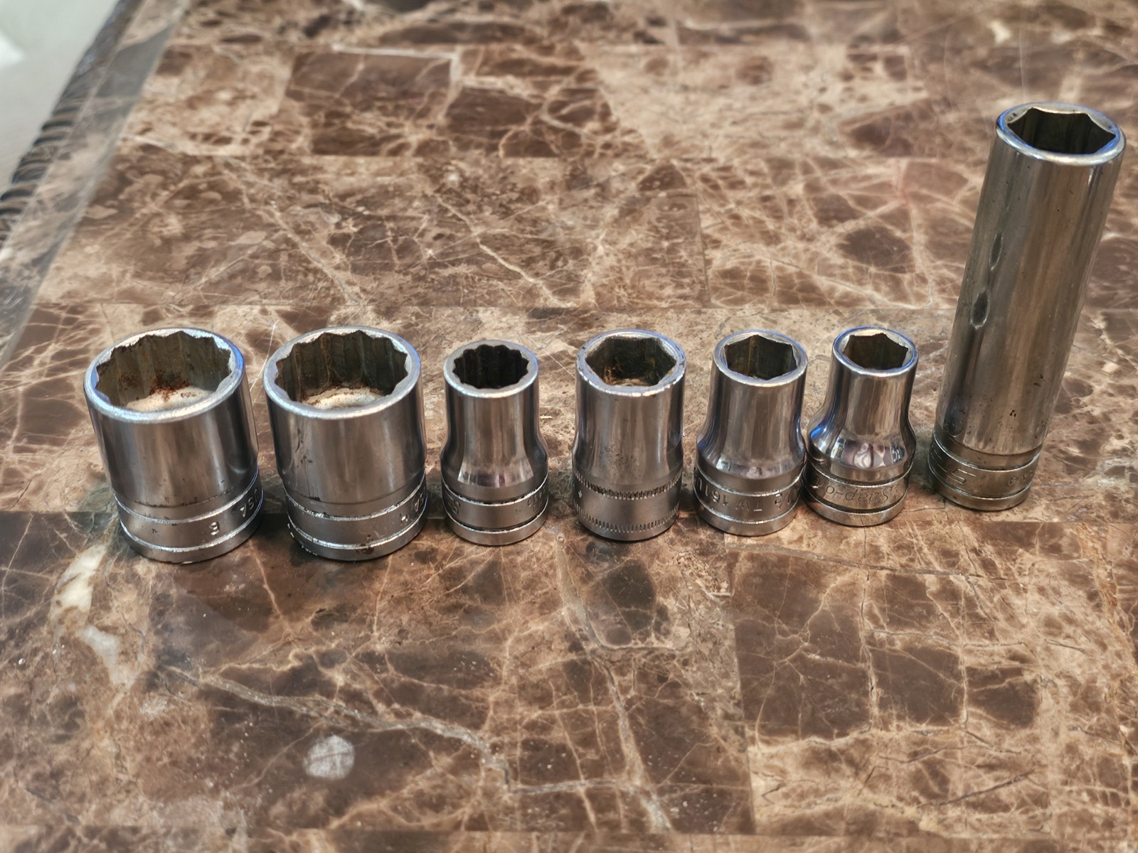 Vintage Snap On 1/2 Inch Drive 7 Piece Sockets lot 2-7/8″ 15mm 2-1/2″ 7/16 5/8