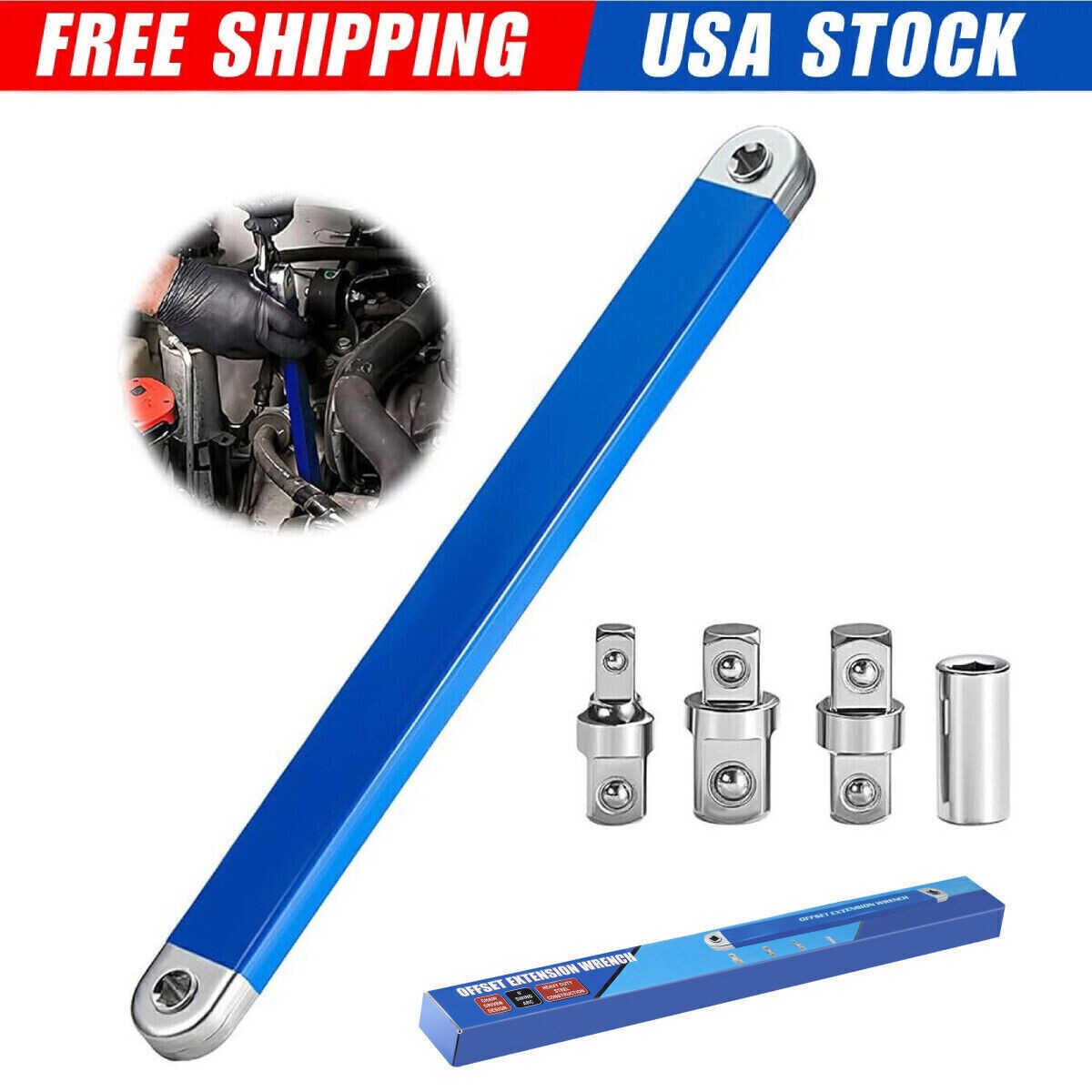 Ratchet Spanner Wrench Set Metric and Imperial System Offset Extension Tool