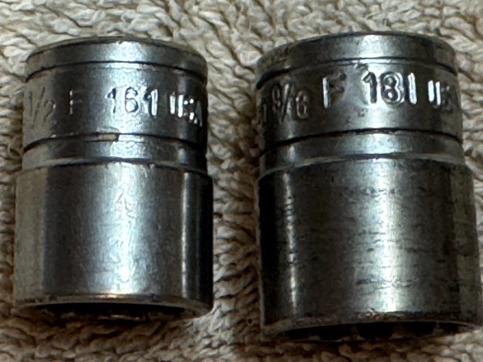 Snap On 3/8″ Drive 12PT SAE Shallow Chrome Sockets F161 1/2″ and F181 9/16″