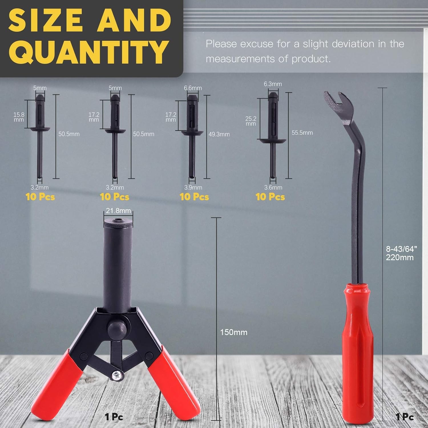 42-Piece Plastic Rivet Gun Set, Includes 40 Nylon Blind Rivets in 4 Sizes