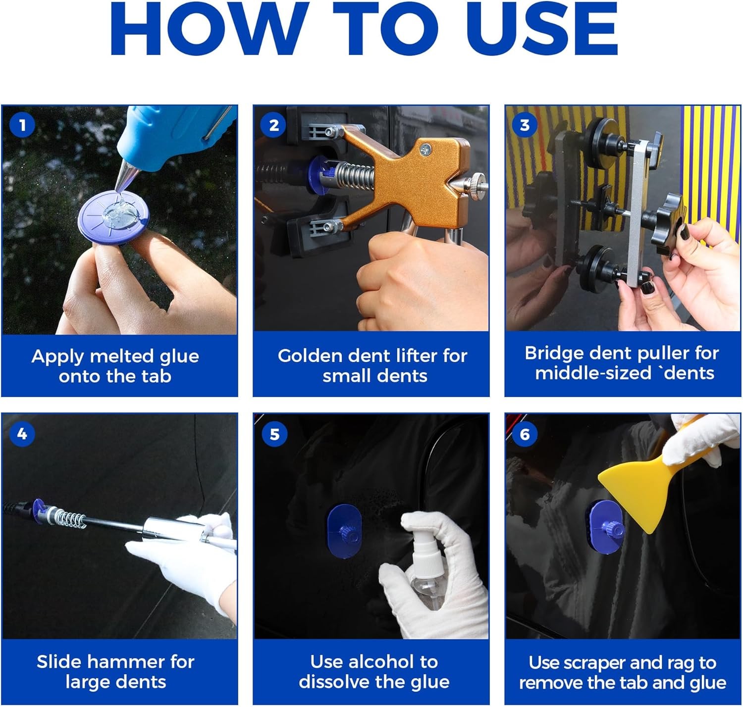 Dent Puller Kit, 93 PCS Paintless Dent Removal Tool Golden Lifter, Bridge Puller