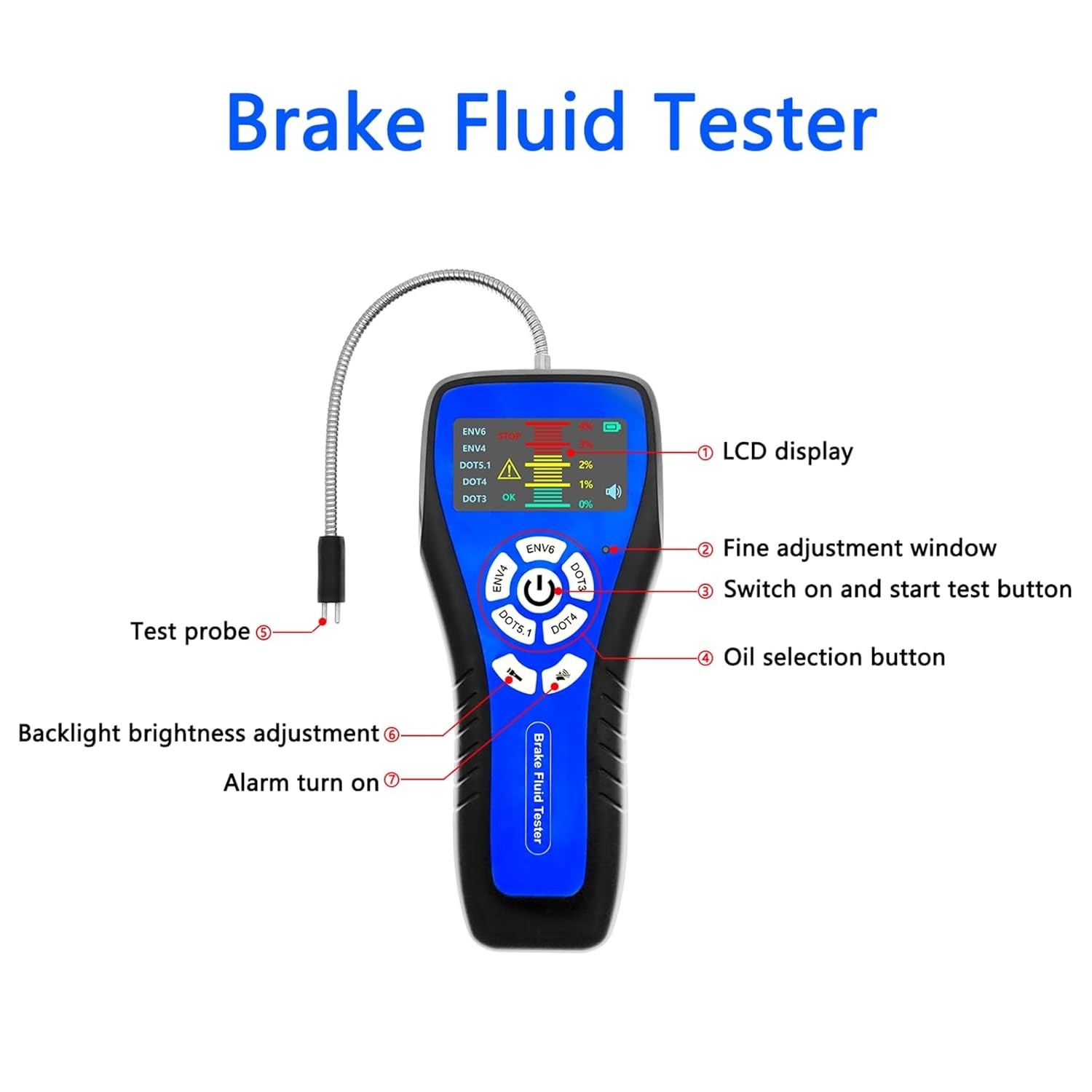 Automotive LCD Brake Fluid Tester,for DOT3 DOT4 DOT5.1 ENV6 ENV4 Tester