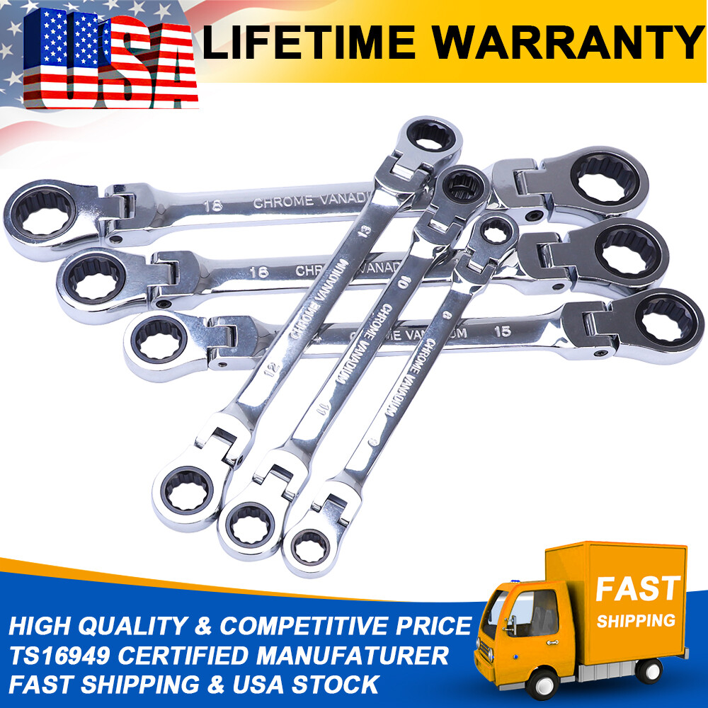 Universal SAE Metric Ratcheting Combination Wrench Set Extra Long Metric Stubby
