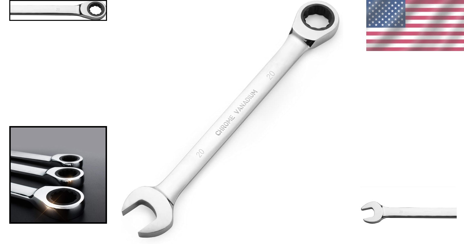 20mm Metric Ratchet Wrench 72-Tooth Box End Spanner Chrome Vanadium Silver