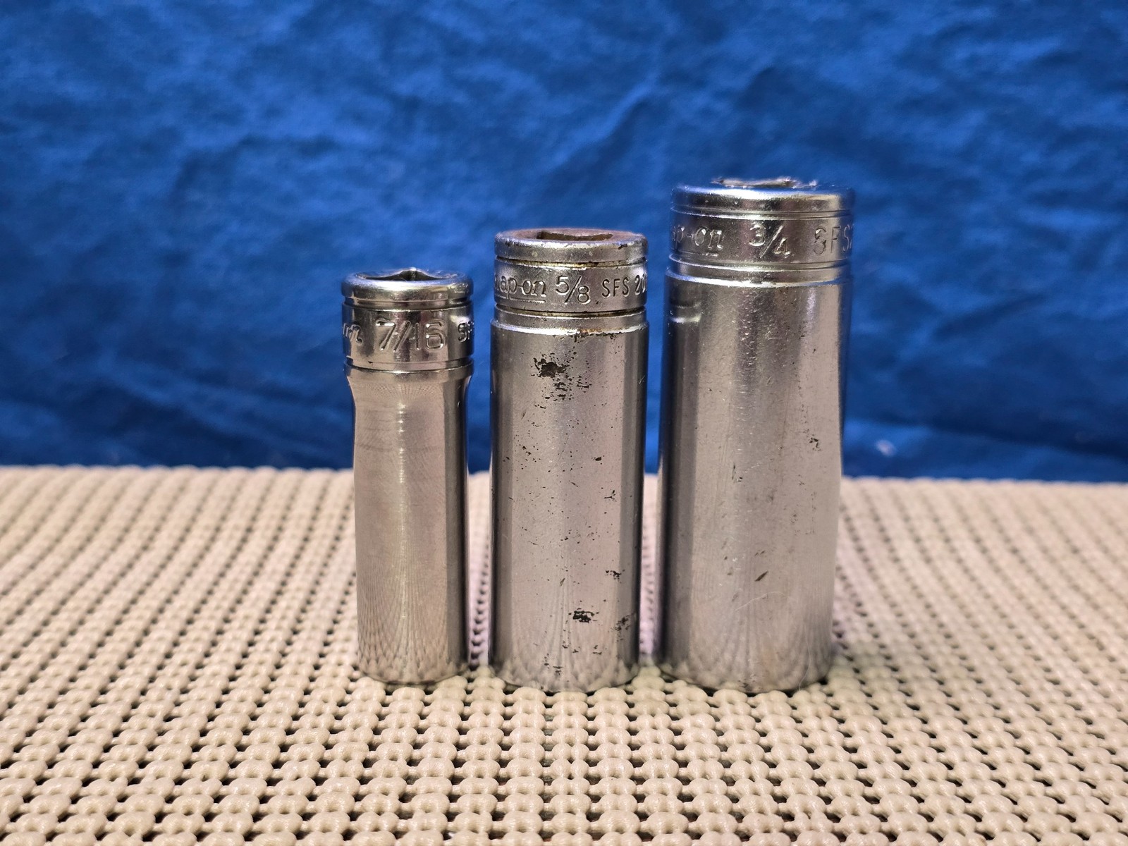 Set of 3 Snap On 3/8″ Dr 6Pt Deep Sockets SFS141 7/16″ SFS201 5/8″ & SFS241 3/4″