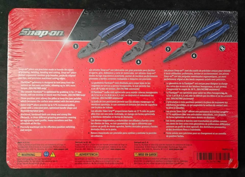 *NEW* Snap on PL347ACFMB 3pc plier set Blue Soft Grip Handles