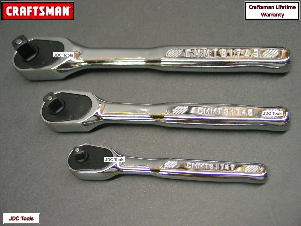 CRAFTSMAN 3pc FULL POLISH Thin Profile Fine Tooth Ratchet socket wrench set 72T