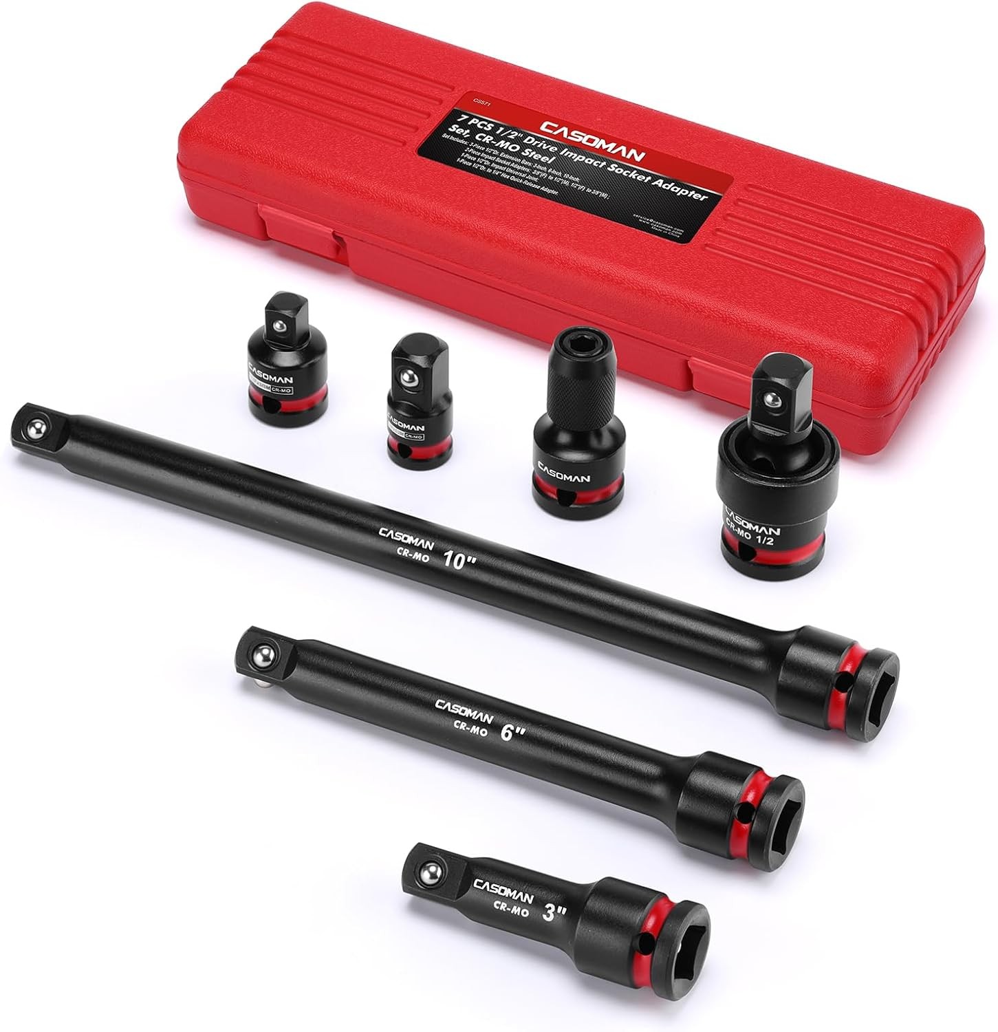 7PCS 1/2″ Drive Impact Socket Accessory Set, Includes Extension Bars 3″ 6″ 10″