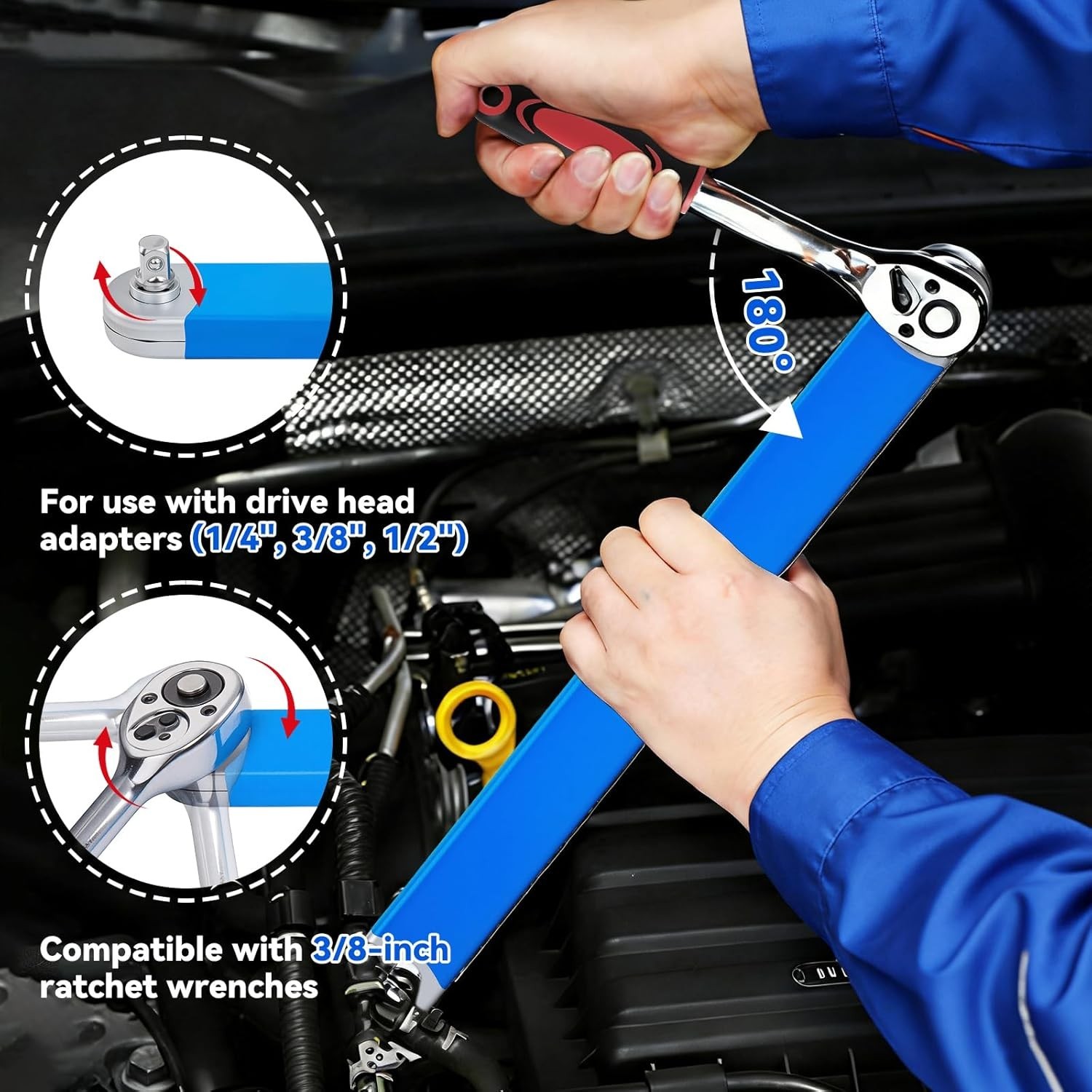6PCS Offset Extension Wrench Set with 1/4″ 3/8″ 1/2″ Drive Adapters