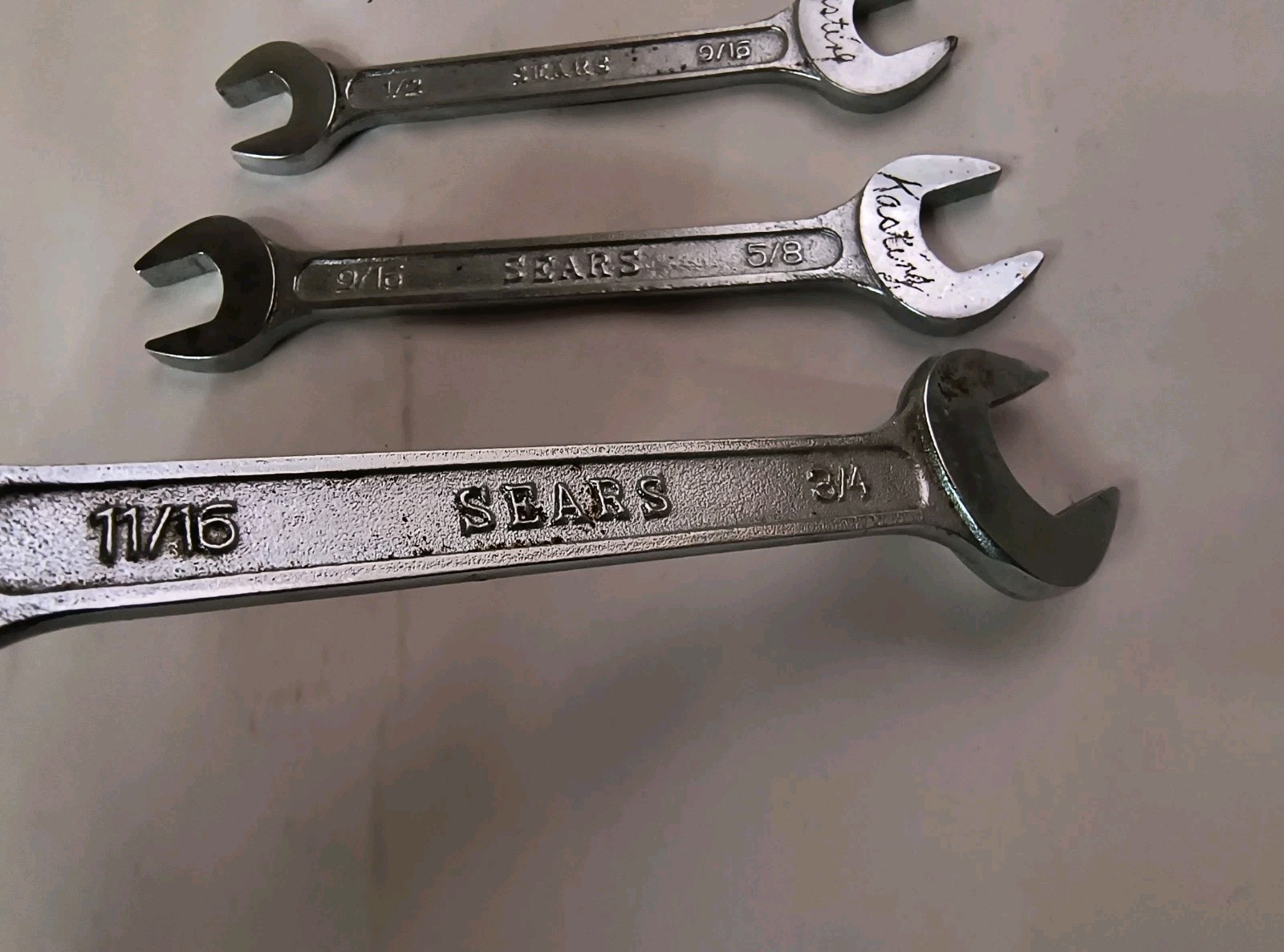 Vtg SEARS 4pc Open End Wrench Set Japan 11/16×3/4, 9/16×5/8, 1/2×9/16, 3/8×7/16